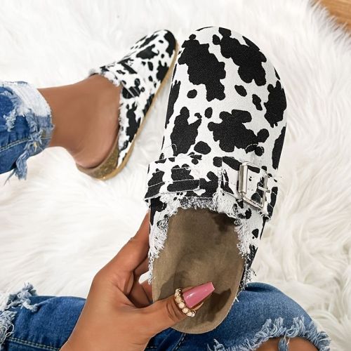 Women's Buckle Belt Flat Mules; Closed Toe Non-slip Sole Clog Slippers; Casual Walking Shoes