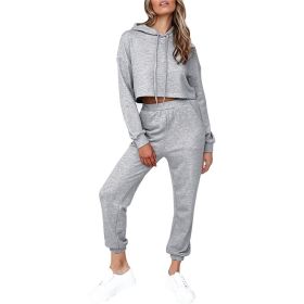 2 Piece Outfits for Women Crewneck Long Sleeve Crop Tops and Wide Leg Pants Sets (Color: Grey, size: XL)