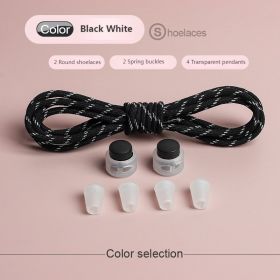 Spring Lock Shoelaces Without ties Elastic laces Sneakers Kids Adult Quick Shoe laces Rubber Bands Round No tie Shoeace Shoes (Length: 100cm, Color: Black white point)