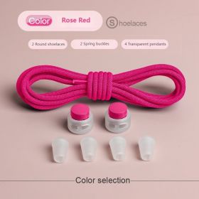 Spring Lock Shoelaces Without ties Elastic laces Sneakers Kids Adult Quick Shoe laces Rubber Bands Round No tie Shoeace Shoes (Length: 100cm, Color: Rose Red)
