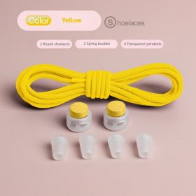 Spring Lock Shoelaces Without ties Elastic laces Sneakers Kids Adult Quick Shoe laces Rubber Bands Round No tie Shoeace Shoes (Length: 100cm, Color: Yellow)