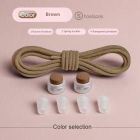 Spring Lock Shoelaces Without ties Elastic laces Sneakers Kids Adult Quick Shoe laces Rubber Bands Round No tie Shoeace Shoes (Length: 100cm, Color: Brown)
