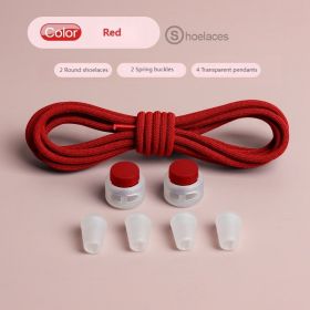 Spring Lock Shoelaces Without ties Elastic laces Sneakers Kids Adult Quick Shoe laces Rubber Bands Round No tie Shoeace Shoes (Length: 100cm, Color: Big red)