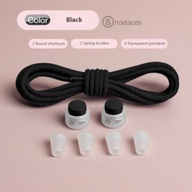 Spring Lock Shoelaces Without ties Elastic laces Sneakers Kids Adult Quick Shoe laces Rubber Bands Round No tie Shoeace Shoes (Length: 100cm, Color: Black)